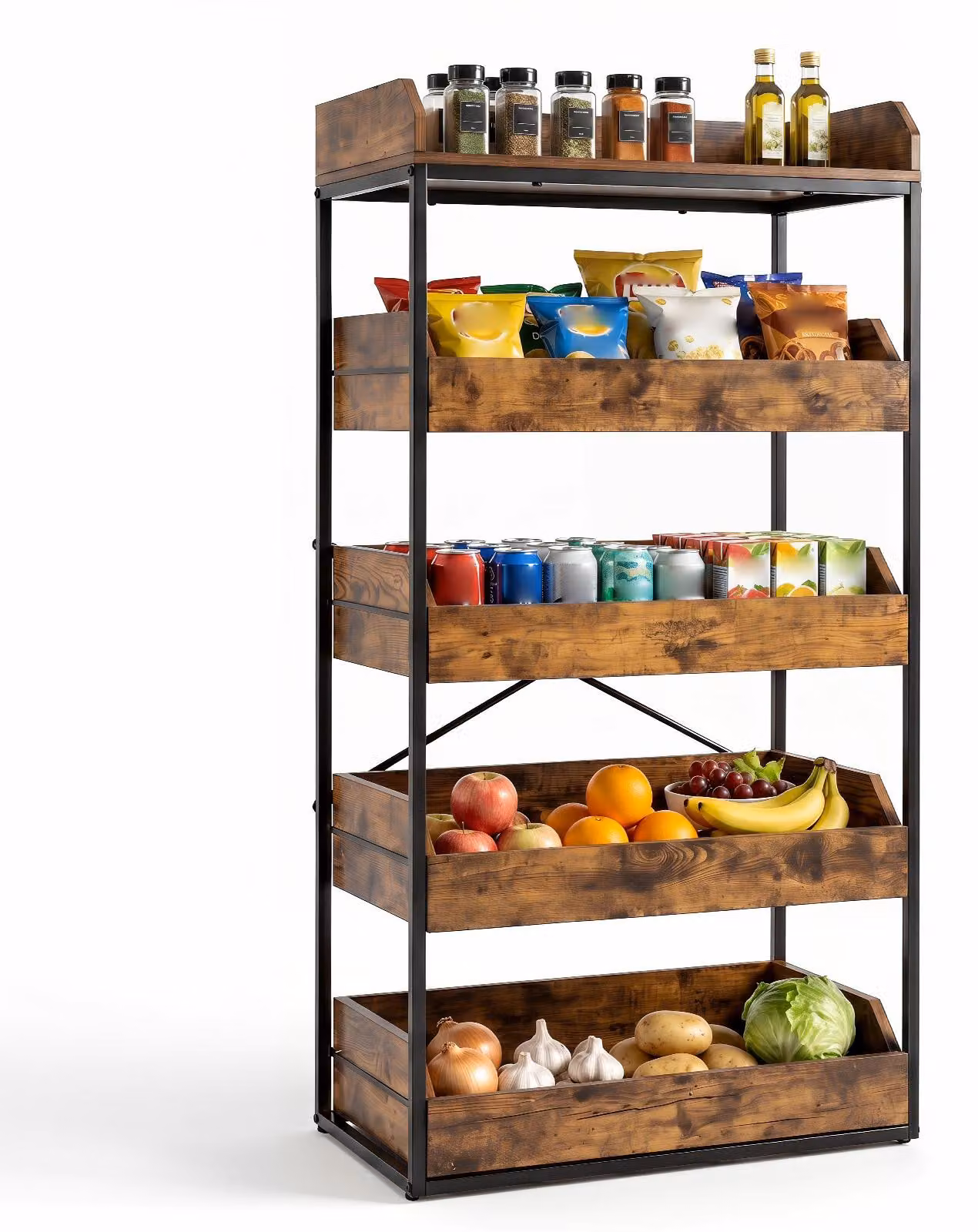 COSTWAY: scaffale portaoggetti a 5 livelli con 4 cassetti estraibili, scaffale espositivo con sistema antiscivolo e piedini regolabili, scaffale per alimenti