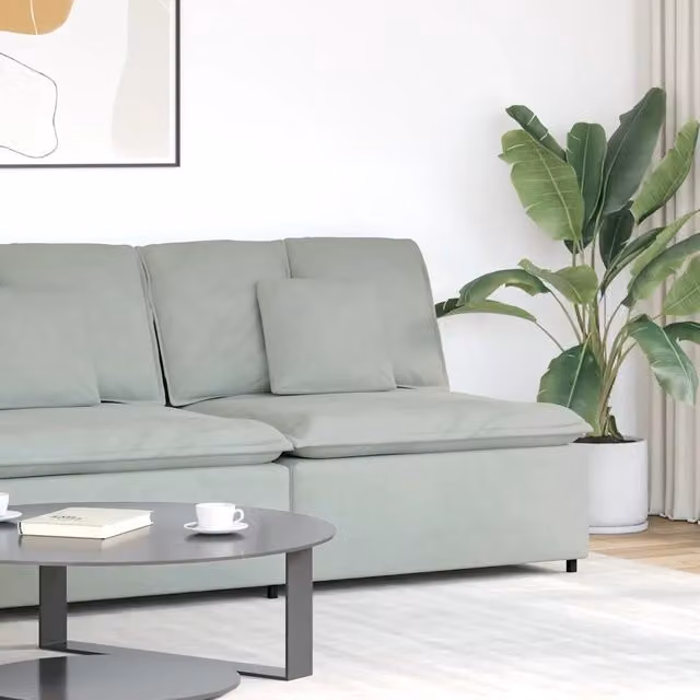 Modulo Centrale Divano Modulare con Cuscini Grigio Chiaro 100cm 4104429