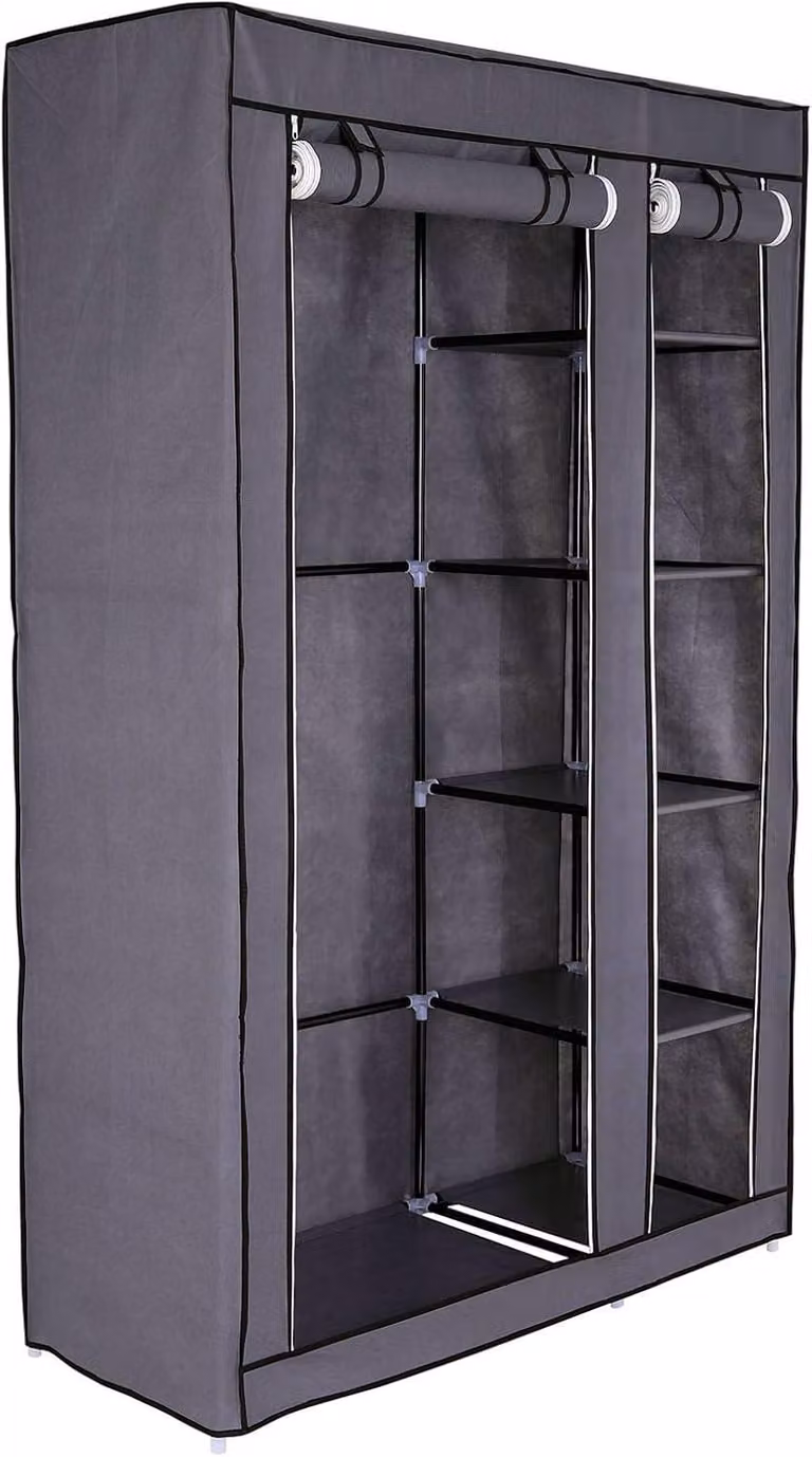 Armadio pieghevole in tessuto, grigio, dimensioni 175x110x45 cm