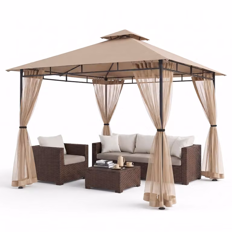 Sekey Gazebo da giardino 3×3 m, impermeabile, con doppio tetto, tenda da giardino con zanzariera, protezione UV50+, tenda per feste, tendone