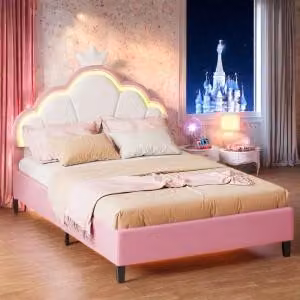 Letto per bambini UnboxG (90x200cm) con strisce luminose, letto imbottito con testata a , montaggio facile e veloce, rosa+bianco