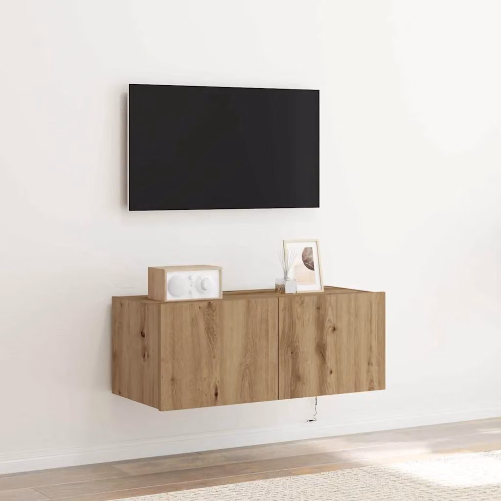 Mobile TV da parete vidaXL moderno in legno color marrone L 80 cm x P 35 cm x H 31 cm con illuminazione integrata