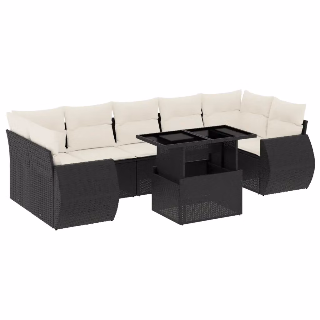 Set Divani da Giardino a L vidaXL in Polyrattan Nero con 8 Cuscini e Tavolino da Esterno – 2