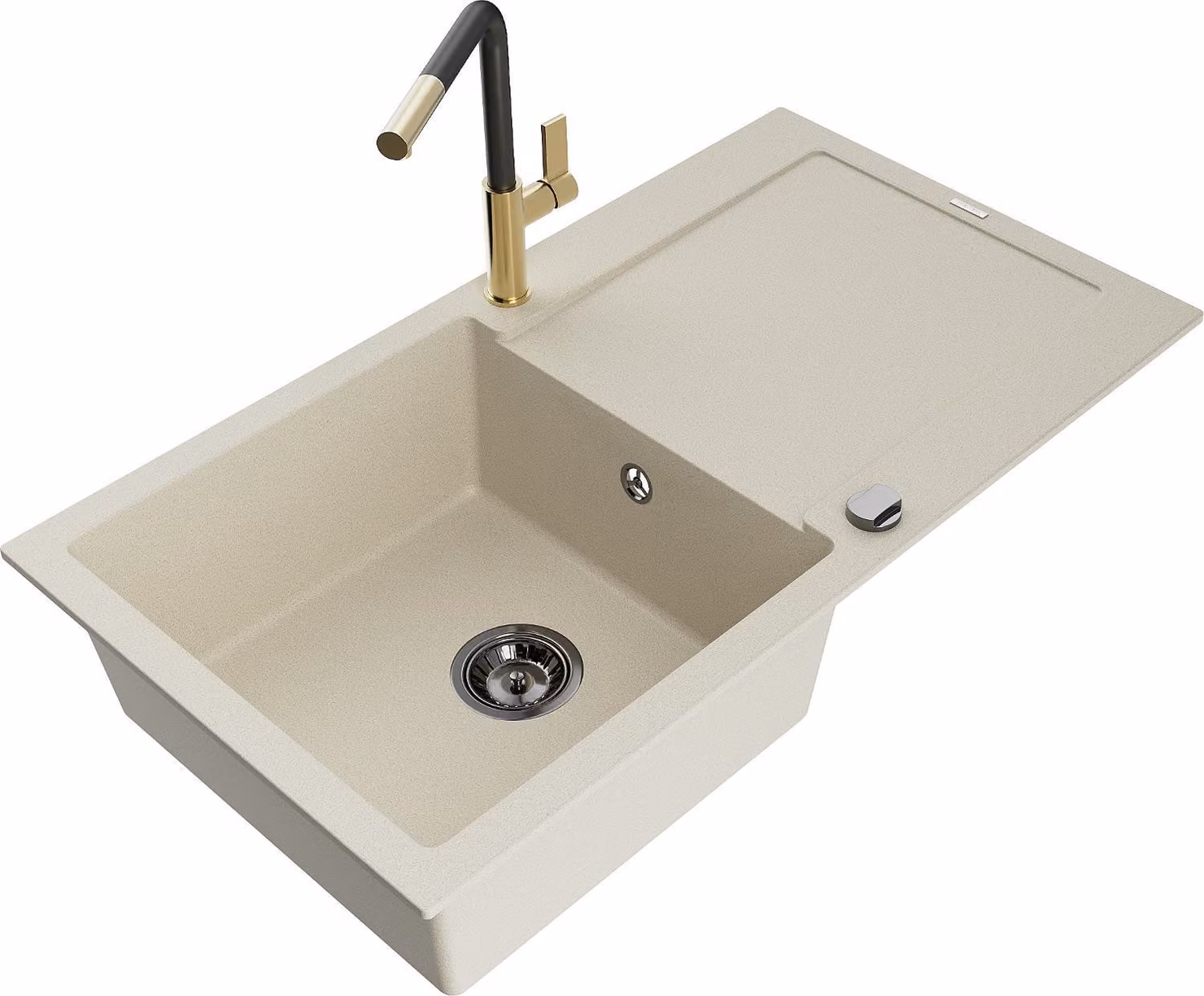 Mexen Leo lavello in granito a 1 vasca con scolapiatti e rubinetto da cucina Flora, beige - 6501-69-670401-57-B