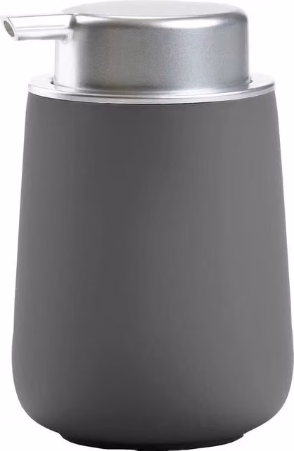 Dispensatore di sapone liquido Nova in porcellana e acciaio inossidabile con erogatore a pompa, Grigio, H: 15 cm, L: 8 cm, P: 7,5 cm