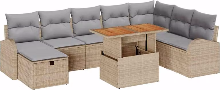 Set Divano da Giardino con cuscino 9 pcs Beige polyrattan