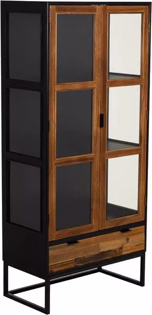 Vetrina in legno di recupero nero con 2 ripiani 72x40,5x158,5h cm