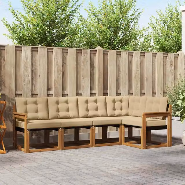 Set di divani da esterno 5 pz Naturale e Beige 3368660