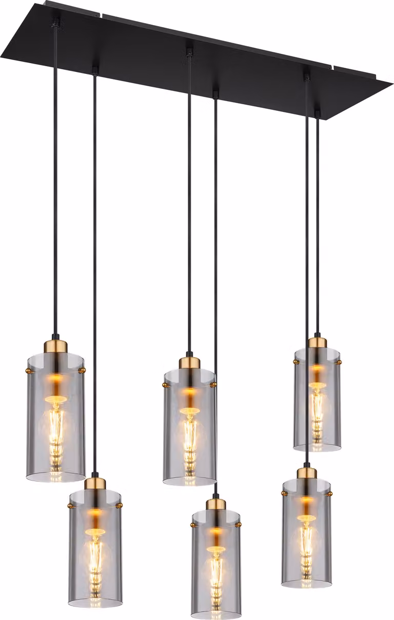 Lampada a sospensione, metallo nero, vetro fumé, H 120 cm