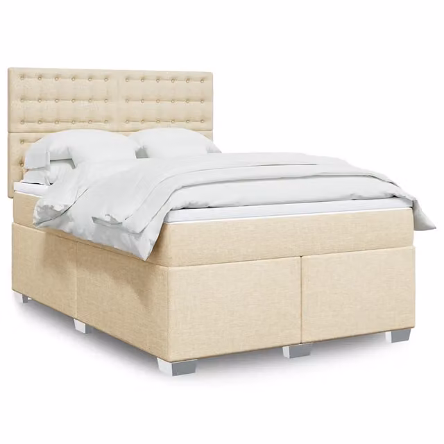 Letto con Giroletto a Molle e Materasso vidaXL in Colore Beige e Bianco, L: 140 cm, P: 190 cm, H: 150,5 cm