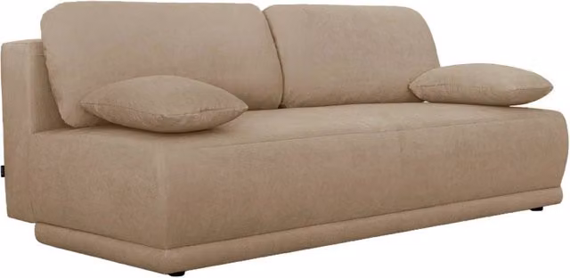 Divano letto Sweeek a 3 posti in tessuto con struttura in legno e coperture rimovibili, beige o marrone