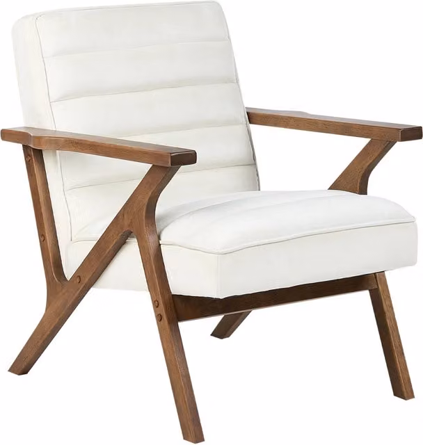 Poltrona Design Retrò BELIANI in Velluto Bianco con Struttura in Legno e Braccioli