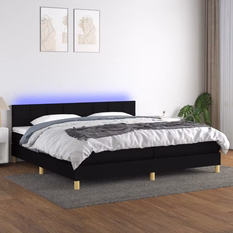 vidaXL Letto a molle con materasso e LED in tessuto nero 200x200 cm - Letto a molle - Boxspringbetten - Bett - Schlafzimmermöbel