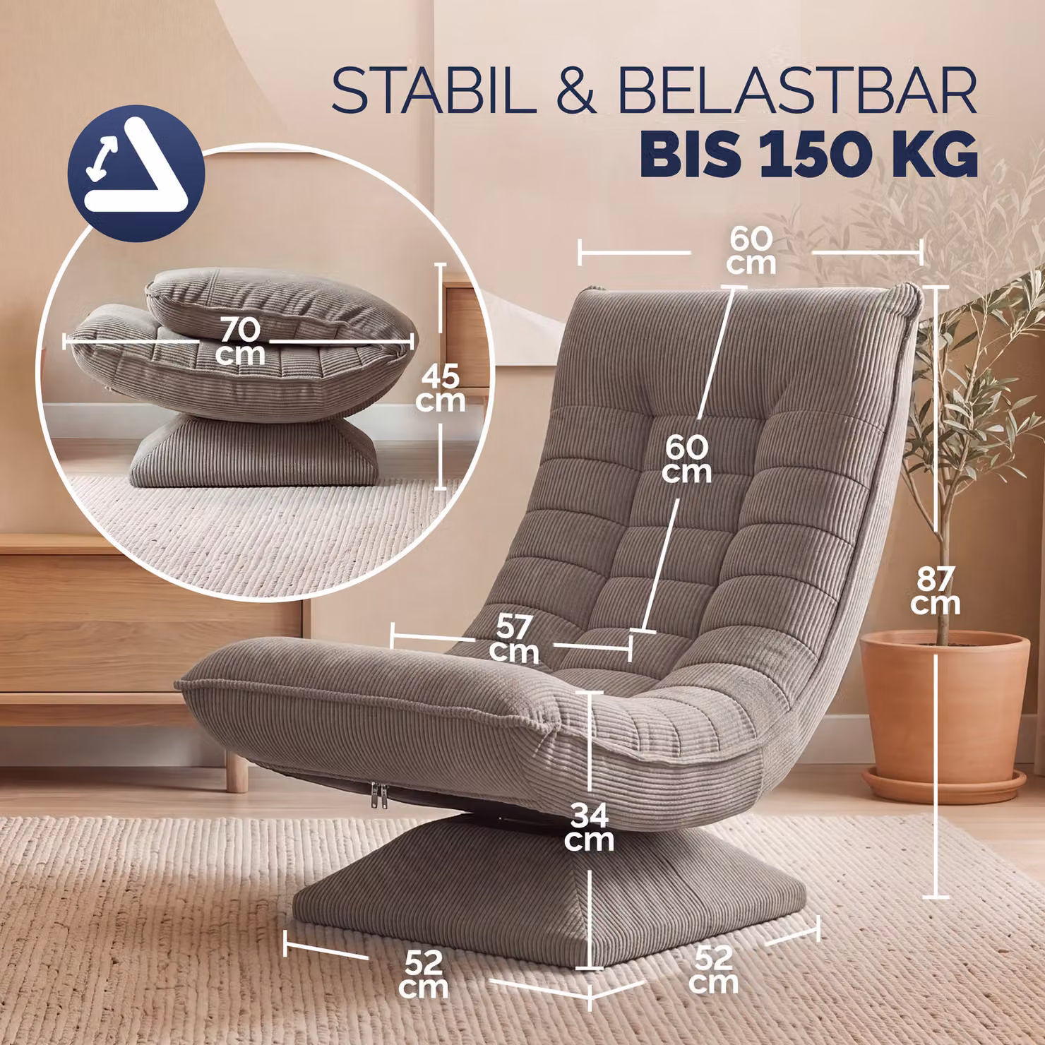 Poltrona relax girevole Casaria Aberdeen in tessuto grigio con struttura in metallo, regolabile e con braccioli – 3