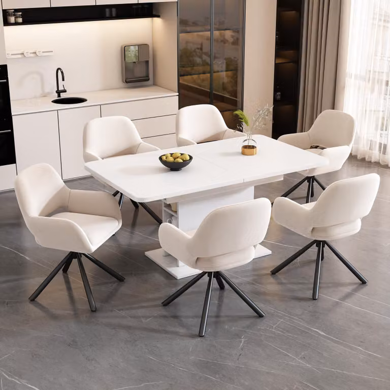Sedia girevole, rivestita in velluto, set da 4, con braccioli, design moderno e minimalista, ideale per la sala da pranzo, senza tavolo, colore beige