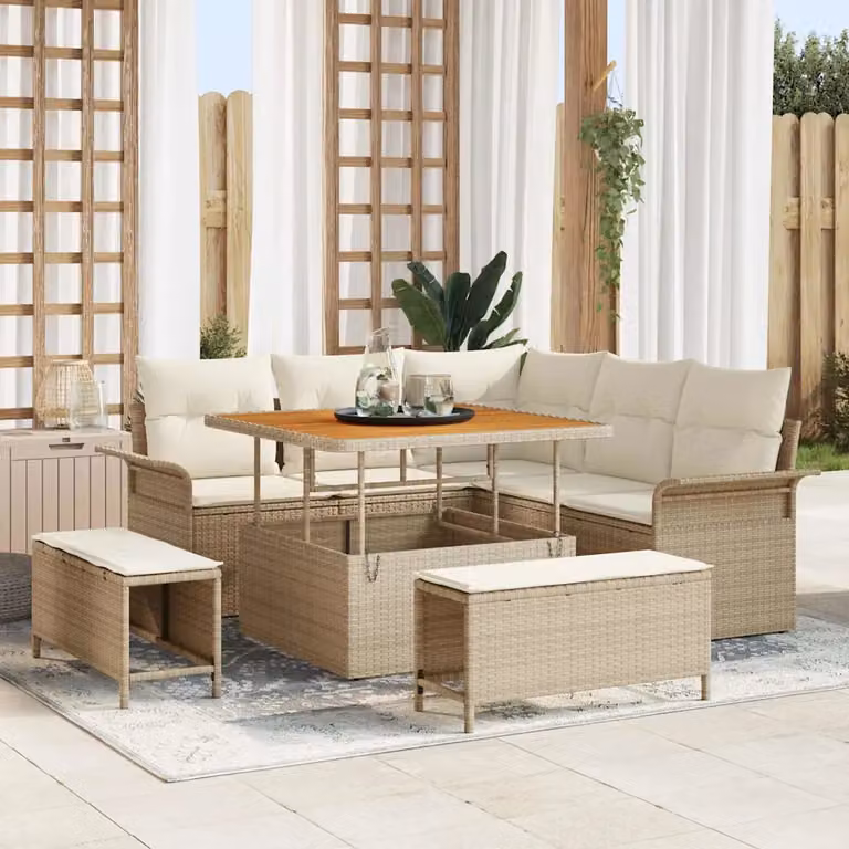 Set Divano da Giardino vidaXL 8 pz in Polyrattan Beige con Cuscini e Tavolino