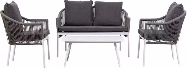 Set divano, tavolo e 2 poltrone Wanderlust Deco grigio per soggiorno o terrazzo, L/P/H: 90x50x40 cm, 58x65x84 cm, 117x65x84 cm – 1