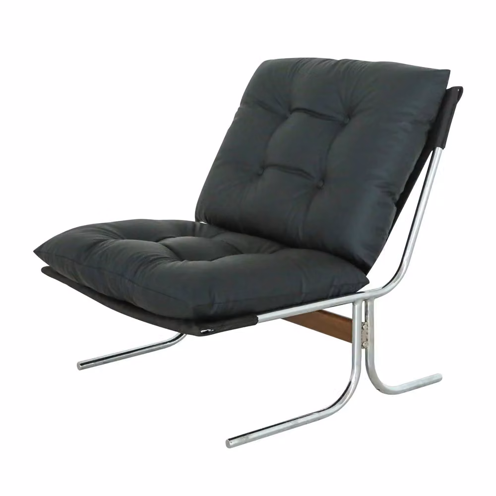 Poltrona relax Minimal in similpelle nera con gambe in metallo per soggiorno e camera da letto, stile moderno, H 84,5 cm x L 84 cm x P 12 cm – 2