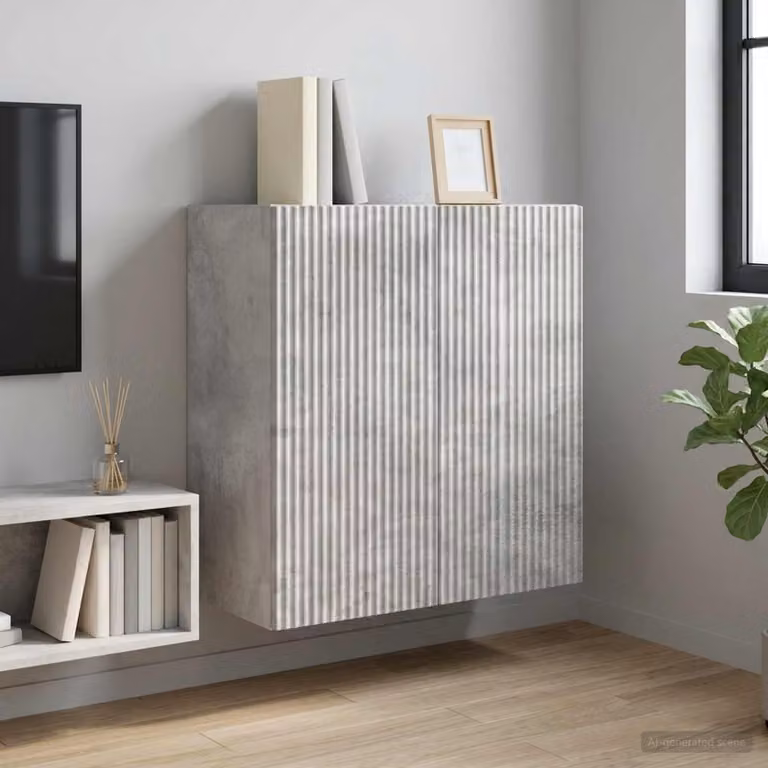 Mobiletto a muro vidaXL in legno grigio con ante a cerniera e illuminazione integrata L/P/H: 59 x 31 x 60 cm