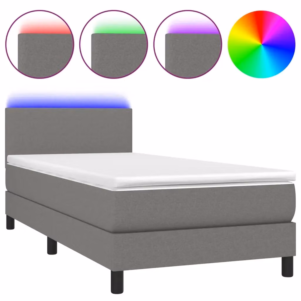 Letto con Materasso a Molle e Illuminazione LED vidaXL in Tessuto Grigio, L/P: 90 x 200 cm – 2