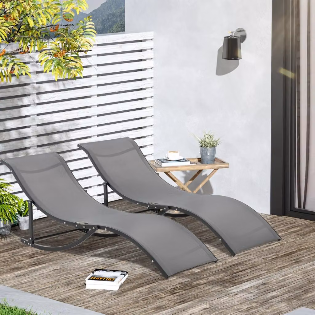 Set di 2 lettini prendisole pieghevoli GIORDANOSHOP in alluminio e textilene, colore nero e grigio scuro, L/P/H: 165 x 61 x 63 cm – 2