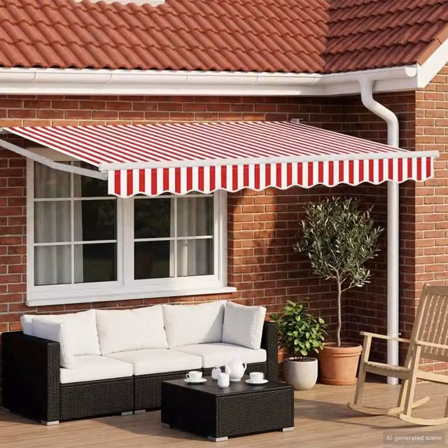 Tenda retrattile manuale con LED vidaXL, Rosso e Bianco, L: 300 cm, P: 250 cm