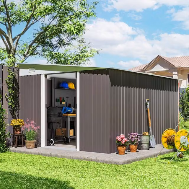 Casa da giardino REDOM in acciaio zincato grigio L: 345 cm, P: 280 cm, H: 169/201 cm – 1