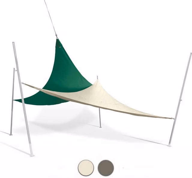 Vela ombreggiante triangolare Re.Garden in poliestere con tiranti, colore beige, L/P/H: 5 x 5 x 5 m