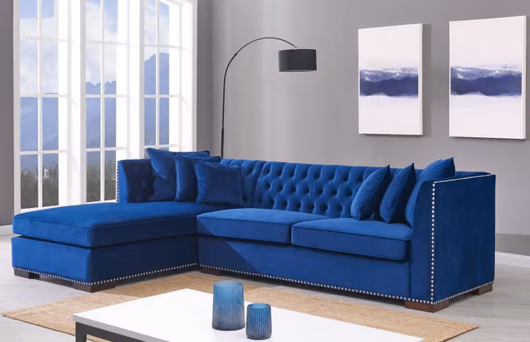 Chesterfield Blaue Designer Couch Eck Sofa Couch Garnitur Textil Stoff Sofas