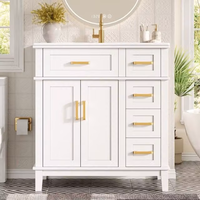 Armadio bagno REDOM con lavabo in ceramica, bianco, L/P/H: 76 x 46,5 x 86 cm