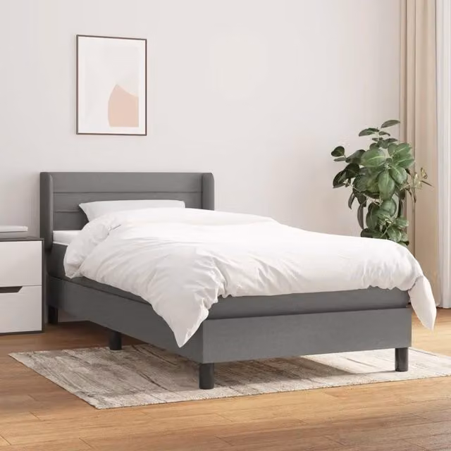 Letto Ibrido vidaXL con Giroletto a Molle e Materasso in Tessuto Grigio e Bianco L/P/H: 203 x 80 x 83 cm – 1