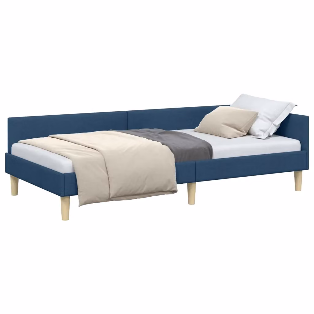 Letto ad angolo moderno vidaXL in tessuto blu con struttura in legno, L/P/H: 190 x 90 x 57 cm – 2