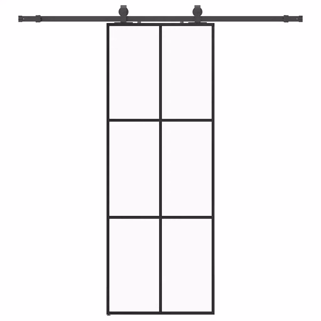 Porta Scorrevole Moderna vidaXL in Vetro Trasparente con Telaio in Alluminio Nero L: 76 cm, H: 205 cm – 2
