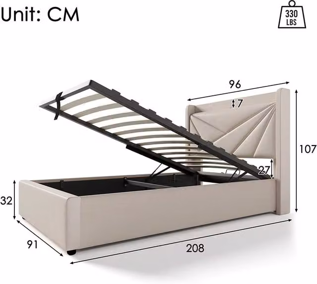 Letto a ribalta imbottito 90x200 - Xylo - Beige - Testiera con USB