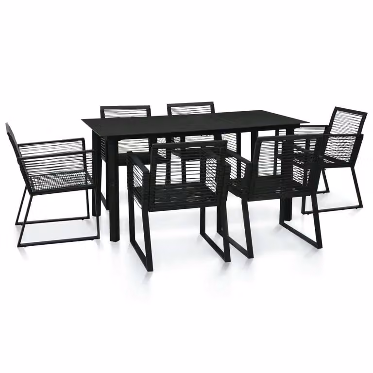 set da pranzo da giardino 7 pezzi PVC rattan nero