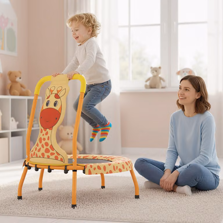 Mini trampolino per bambini Costway con maniglia in schiuma e copertura di sicurezza imbottita, arancione