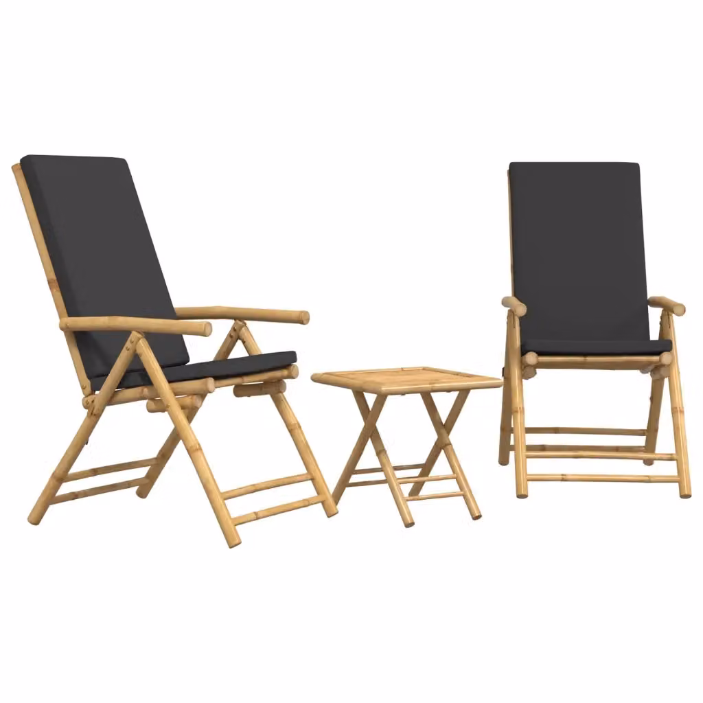 Set da Bistrot Pieghevole 3pz vidaXL in Bambù con Cuscini Grigio Scuro e Marrone – 2