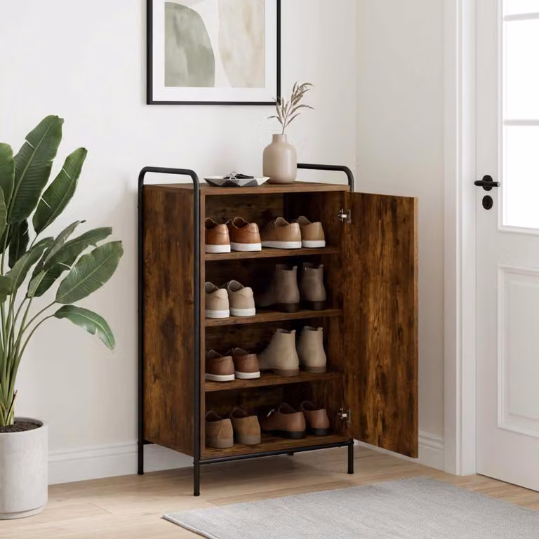 Scarpiera mobile moderna vidaXL in legno e metallo, marrone e nero, L: 51 cm, P: 36,5 cm, H: 93 cm