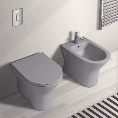 Sanitari sospesi Feeling rimfree in ceramica grigio opaco con copriwcino softclose INBAGNO L/P/H: 55 x 40 x 36 cm