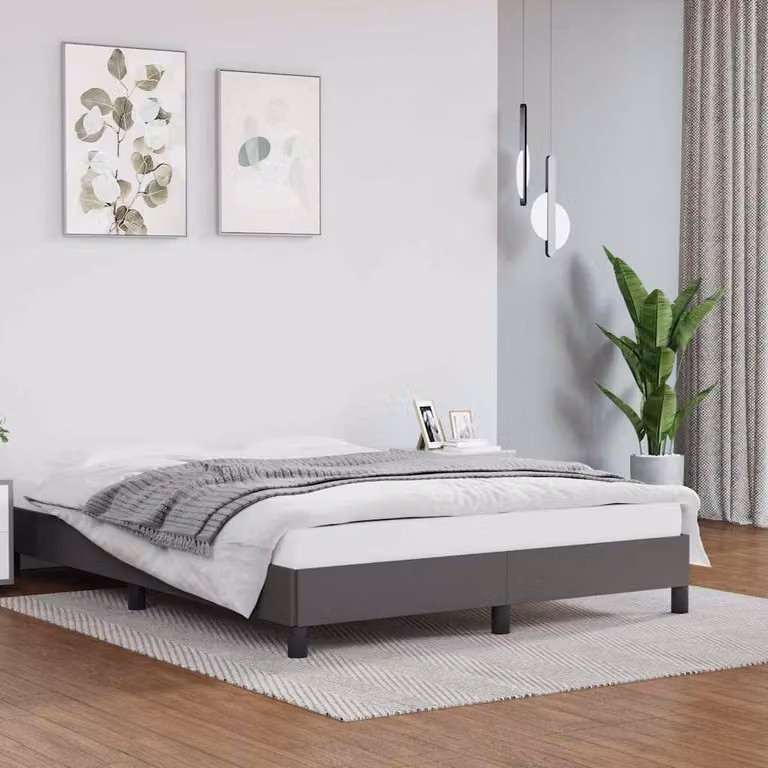 Giroletto vidaXL in similpelle grigia con doghe in legno, L/P/H: 140 x 200 x 143 cm