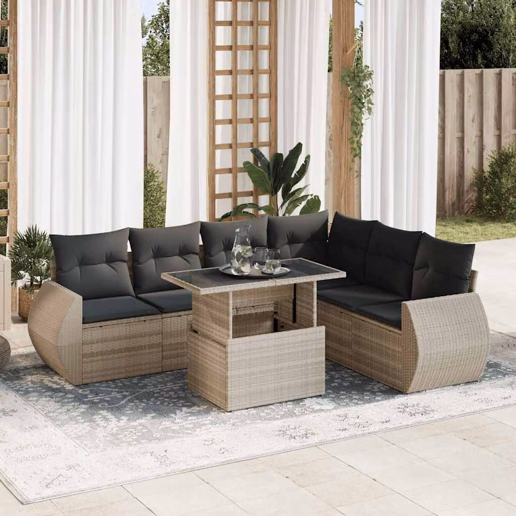 Maison Exclusive - Set Divani da Giardino 7pz con Cuscini Grigio Chiaro Polyrattan