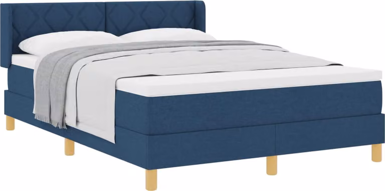 Letto boxspring con testiera blu 190 x 140 cm in tessuto