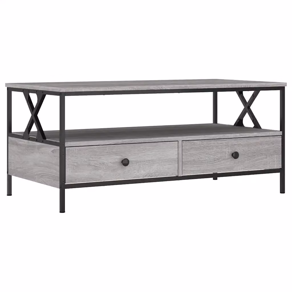 Tavolino da salotto rettangolare vidaXL in legno e metallo grigio L: 100 cm, P: 51 cm, H: 45 cm – 2