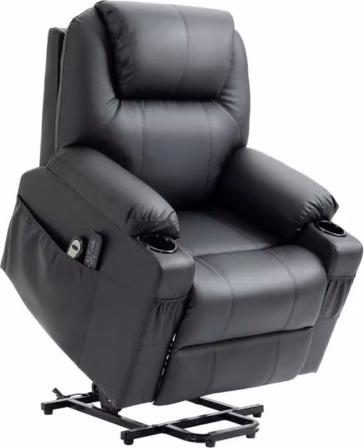 EasyComfort Poltrona Alzapersona Reclinabile max 135° con 8 Punti Massaggianti e Poggiapiedi, 88x92x106 cm, Nero