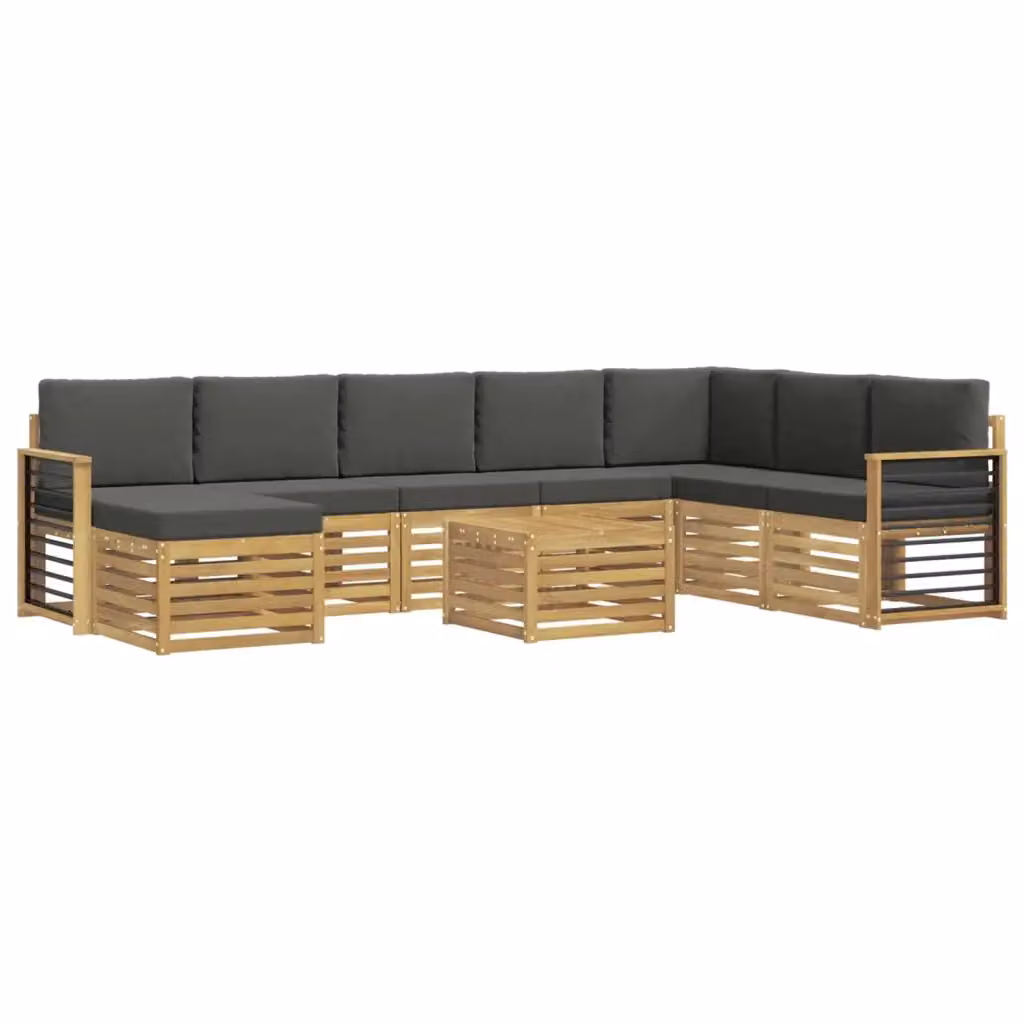 Set di divani moderni vidaXL in legno di acacia massello con cuscini grigi per giardino o terrazzo – 2