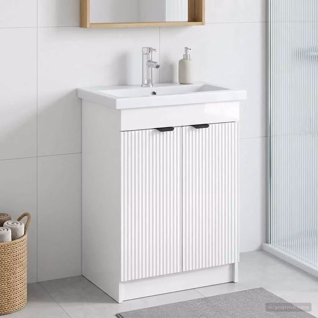 Mobiletto da bagno sotto il lavello vidaXL Bianco Lucido con ante a battente e ripiani interni L/P/H: 81,0 x 37,5 x 56,0 cm