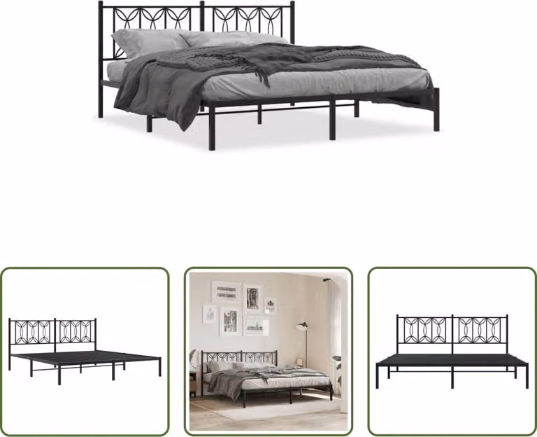 The Living Store Struttura letto con testiera in metallo nero 183x213 cm