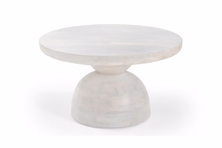 Marmoholz - Tavolino Sovana rotondo Ø70 x H40 cm in legno di mango massiccio con finitura bianca non uniforme, stile giapponese e moderno classico