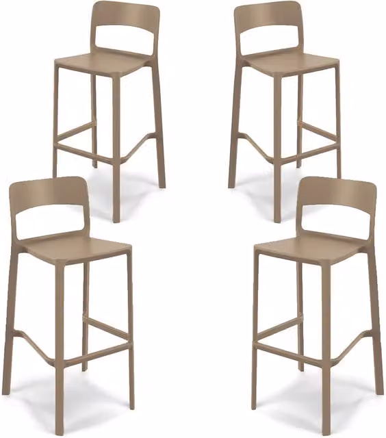 Set 4 sgabelli in polipropilene STIL altezza seduta 65cm, impilabile, idrorepellente, resistente ai raggi UV, design moderno e innovativo, ideale per la cucina, la veranda o giardino colore Tortora