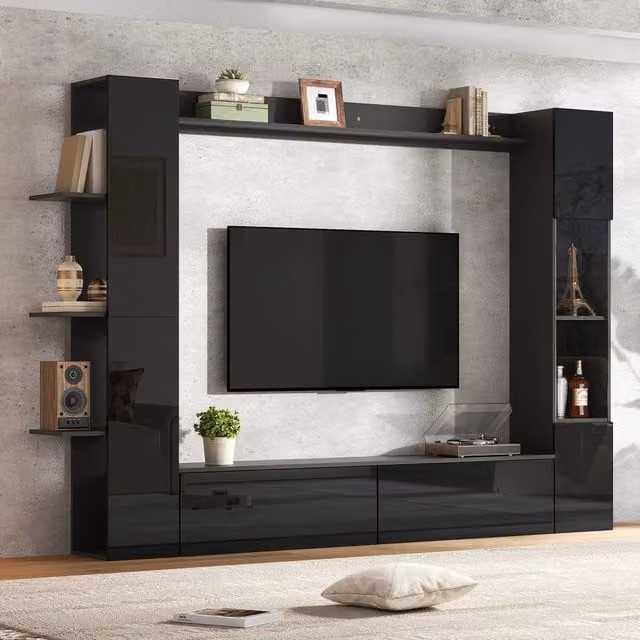 Mobile Parete Soggiorno con Vetrina e TV ¨C MINIMAL ¨C Nero